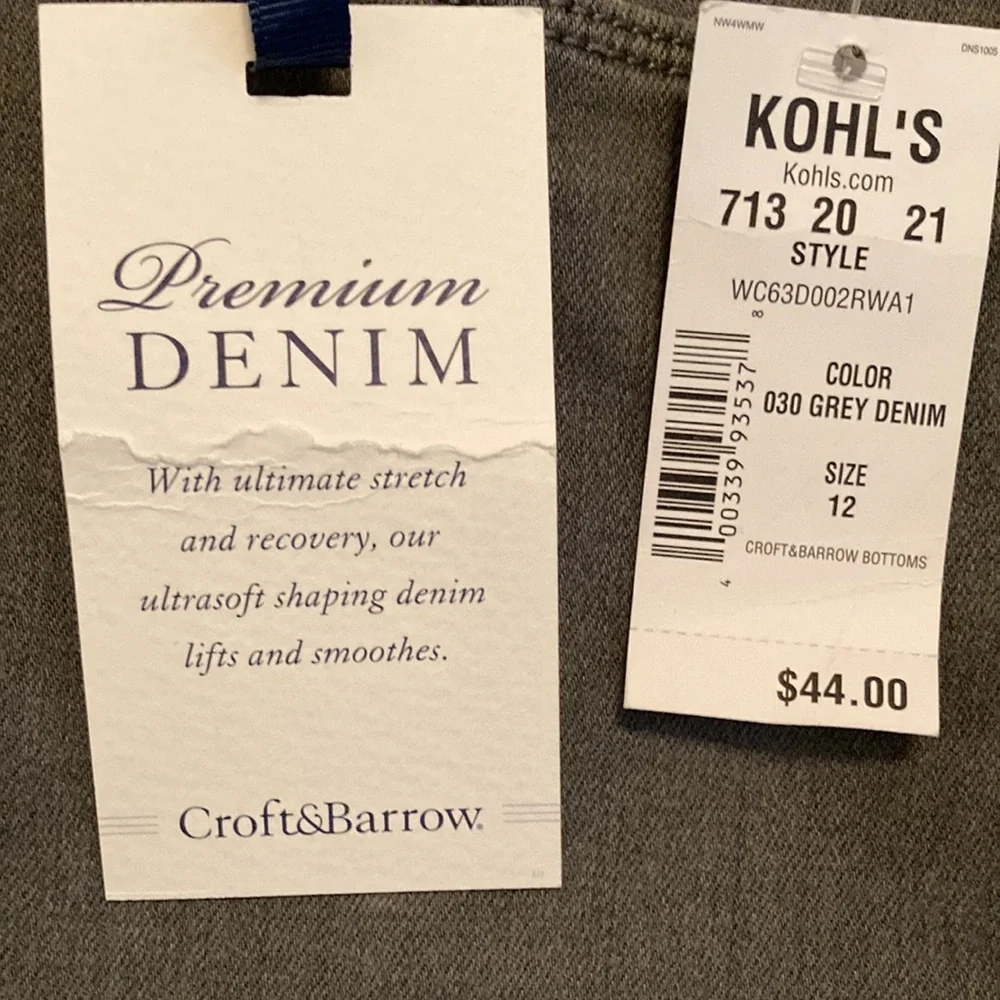 Croft & Barrow Grey Denim Jeans 12 - Picture 3 of 8